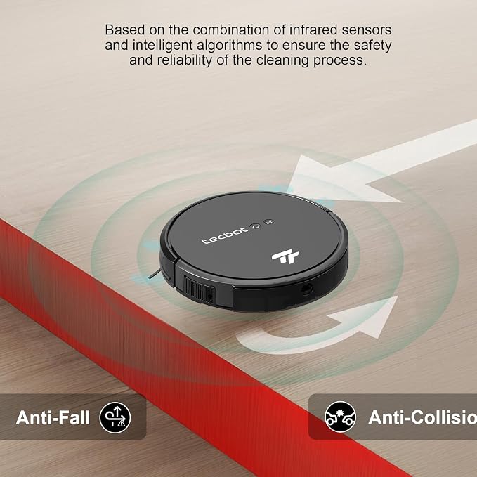 TECBOT S1 Robot Vacuum Cleaner Slim 120Mins Runtime 2-in-1 Robot Sweeping or Mopping Self-Charging WiFi&App&Remote Control Robotic Vacuum Cleaner for Home Pet Hair Hard Floors,Black