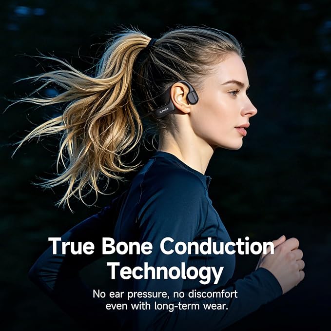 Bone Conduction Headphones, Open Ear Bluetooth 6.1 Sports Headset with Mic, IPX7 Waterproof Running Headphones with 10H Playtime, Lightweight Comfortable Earphones for Workout, Gym, Black