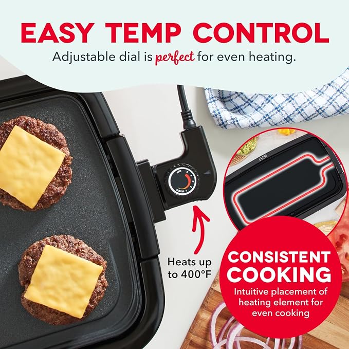 Dash Deluxe Everyday Griddle - Electric Griddle with Removable Plate - Nonstick, Easy-Clean Surface & Anti-Slip Base - Recipe Book Included - Black