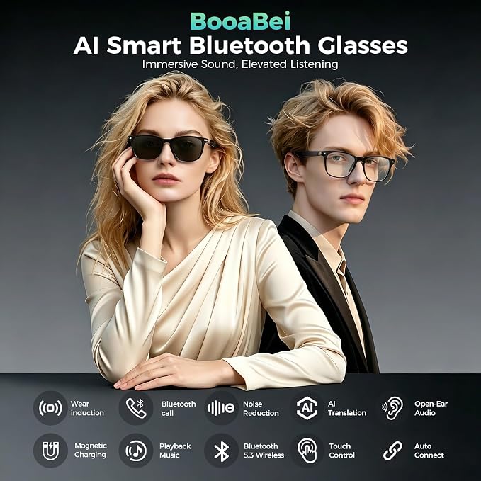 2026 AI Smart Glasses for Men & Women,AI Real-Time Translation Smart Glasses,Music Playback & Hands-Free Calls,Bluetooth Glasses with Photochromic Lenses+Blue Light Lenses+Brown Lenses