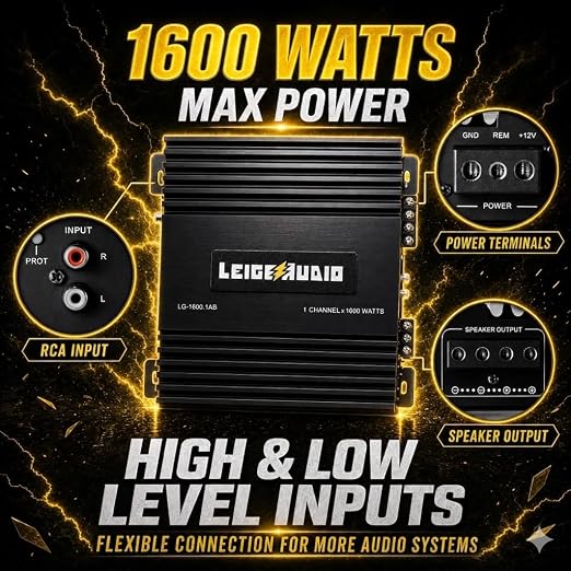 1600 Watts MonoBlock Amplifier, Class A/B, Remote Subwoofer Control, Mosfet Power Supply, Subwoofer Amplifiers for Car Audio Speakers