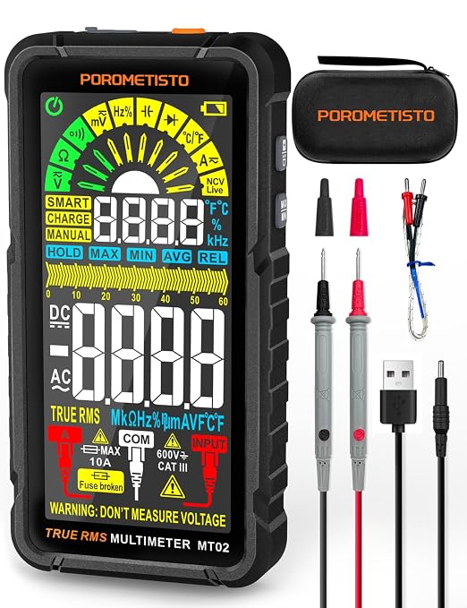 Digital Multimeter Tester 6000 Counts, Smart Multimeter Rechargeable, Auto-Ranging Voltmeter for Measuring Voltage and so on, Dual Fuse Overload Protection, Foldable Stand, Smart Input Jack Warning