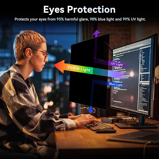 19 Inch Computer Privacy Screen Filter for 16:9 Widescreen Monitor, Removable Eye Protection Anti Glare Blue Light Filter Privacy Shield, Anti Scratch Anti Spy Screen Protector Film 19 in