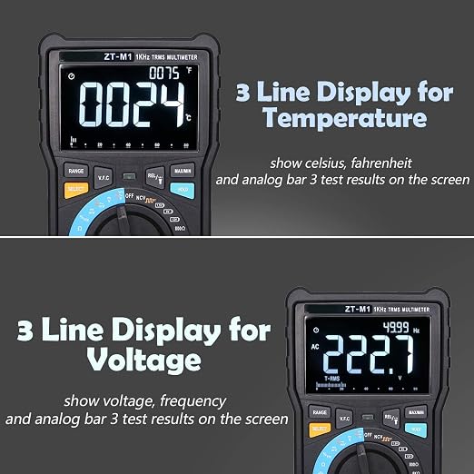 Auto Ranging Digital Multimeter TRMS 6000 with Battery Alligator Clips Test Leads AC/DC Voltage/Account,Voltage Alert, Amp/Ohm/Volt Multi Tester/Diode (ZT-M1)