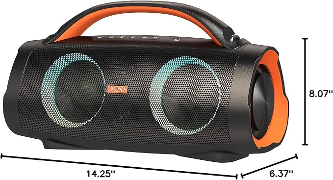 DOSS Extreme Boom Pro 100W Loud Outdoor Speaker, 2+2 Channel, IPX6 Waterproof, Bluetooth 5.3, 20H Playtime, Dynamic Lights, Portable Speaker for Camping, Beach, Pool, Working Outside - Orange