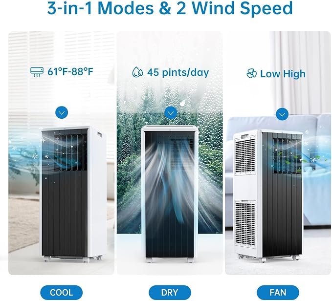 8,000 BTU Portable Air Conditioners | Cools up to 350 Sq. Ft., LED Touch Panel with Remote Control, Built-in Dehumidifier, Fan, Compact Indoor Quiet AC Unit