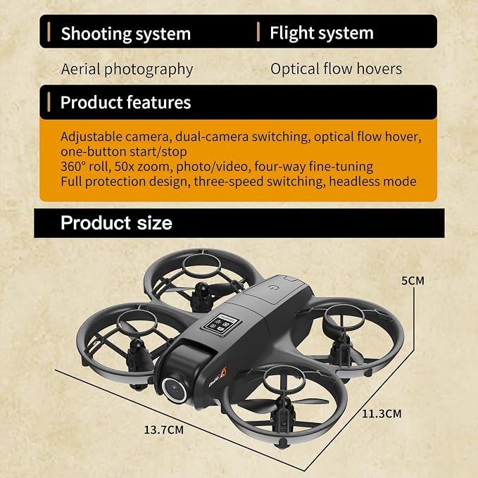 ikaufen YL3 Mini Drone with Dual Camera, Optical Flow Hover, 50X Zoom, 360° Stunt Roll, RC Quadcopter for Kids & Beginners with Screen Remote Control (YL3 screen control Black)