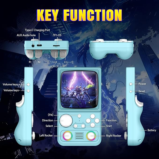 R36TMAX Retro Gaming Console Handheld – 4.0" IPS Screen, 23+ Emulators, 64GB Preloaded Game Console, 5G WiFi Online Play, RGB Joystick, 4000mAh Portable Retro Game Console –Classic Blue