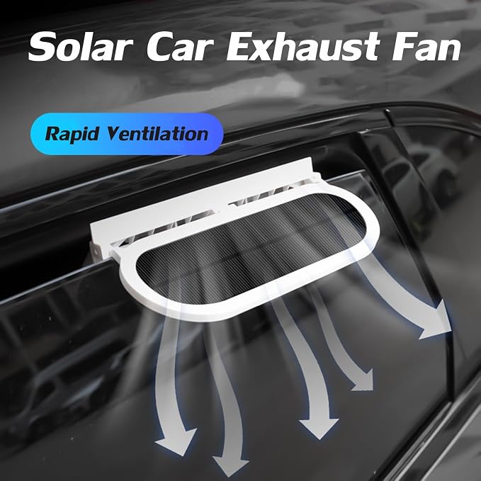 Solar Powered Exhaust Fan for Car Window - Vehicle Ventilation Fan with Three Air Outlet (White)