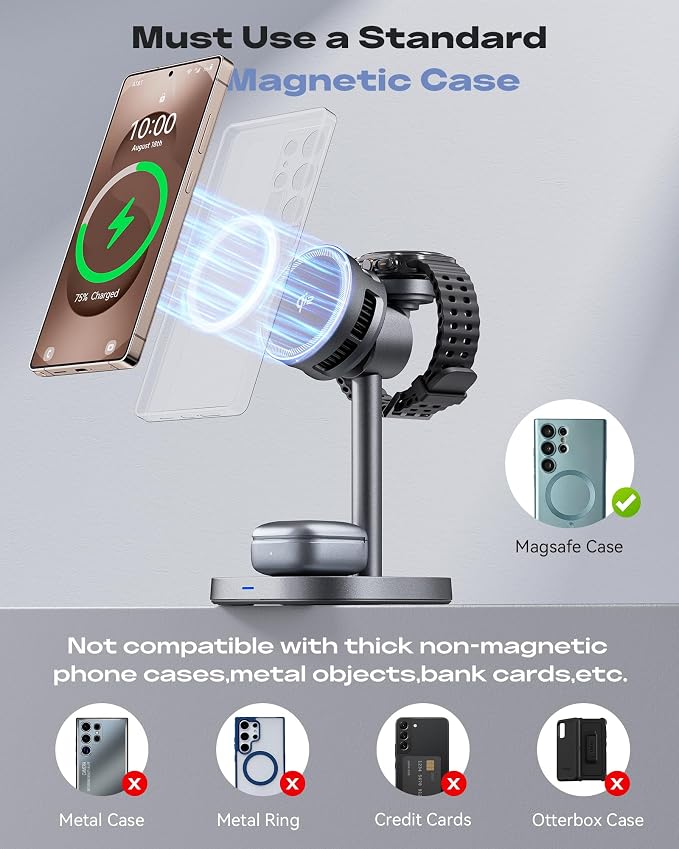 Magnetic Wireless Charger for Samsung, Qi2 Fast 15W Android 3 in 1 Charging Station TEC Cooling Compatible with Magsafe Charger for Galaxy S25 Ultra/S24/Z Fold 7/Flip7/Samsung Watch Ultra 8/Buds