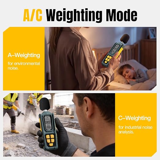 Decibel Meter, Goldeep SL750A Digital Sound Level Meter 30-130dB, A/C Weighted DB Meter with dB/SONE, Fast/Slow, MAX/MIN, LCD Sound Meter for Home, Office, Factory, Neighbor Noise - Ginger Yellow