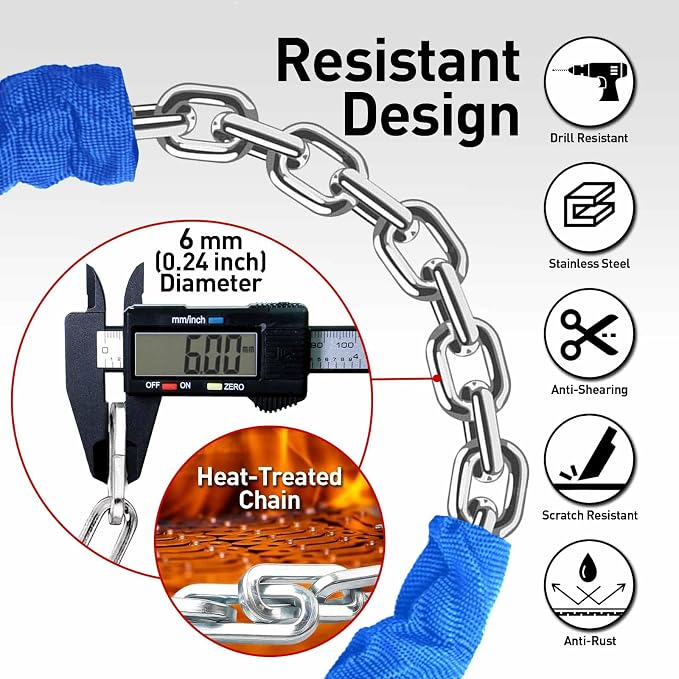 Bike Chain Lock Security 5 Digit Resettable Combination, 51.2 inches Heavy Duty Anti Theft Lock Chain for Bicycle, Motocycle, Scooter, Gate, Fence (Blue, 4.2ft)