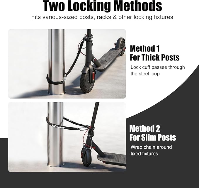 NDakter Electric Scooter Lock Anti Theft with 2 Keys, 42 Inch High Security Bike Chain Lock, Suitable for Scooter, Electric Bike, Door, Gate, Fence and Daily Use at School & Park & Home