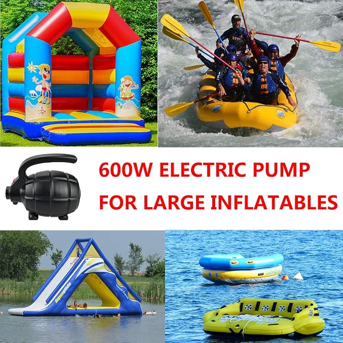 Electric Air Pump for Inflatables, AC (110V), 600W, 20L/min, Black, 4 Detachable Nozzles, Inflator/Deflator, Queen/King Size Air Mattress, Pool Toys, Boat, Raft