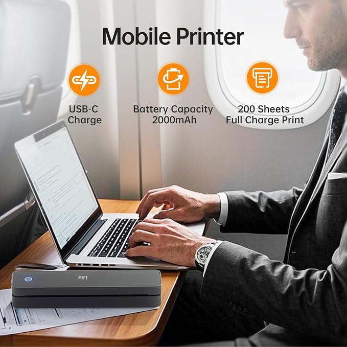 PRT Portable Printer Wireless for Travel, Thermal Inkless Printer for Home Use, Come with Carry Case& 10 Sheets Thermal Paper, Support 8.5x11 US Letter&A4 Thermal Paper, Compatible with Phone Laptop