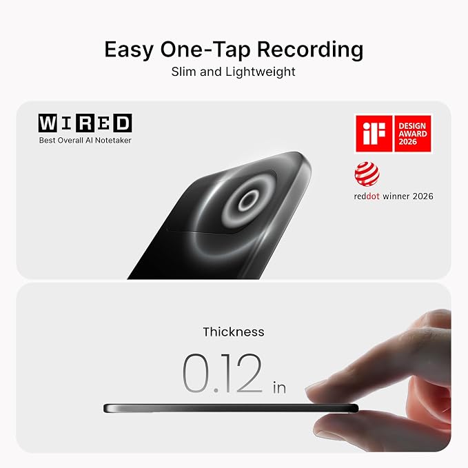 Comulytic Note Pro AI Voice Recorder, Unlimited Transcribe & Summarize, AI Note Taking Recording Device w/Case, App Control, 113 Languages for Calls, Meetings, Lectures, Interviews, Silver
