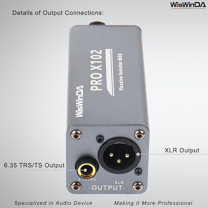 Pro X102-1S 1/4 6.35 TRS/TS/XLR Multi-Purpose Hum Eliminator Box Microphone and Audio Player Ground Loop Noise Isolator HiFi Stereo Noise Filter for Different Audio Using Systems