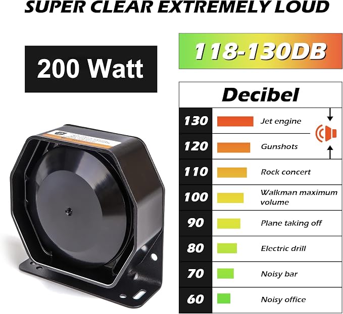 Police Siren 8 Tones PA System 130DB 200 Watt, Heavy Duty Handheld Microphone, Dual 20A Auxiliary Switch, Emergency Siren for Car Truck Vehicles