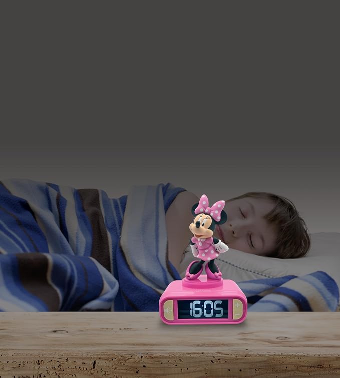 Lexibook, Disney, Minnie Nightlight Alarm Clock, Sounds and Melodies, LCD Backlit Screen, Luminous, Snooze, Pink, M