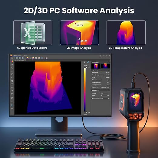 Handheld Thermal Camera, 240 x 180 TISR Resolution, -4°F-1022°F, 25Hz Infrared Camera, Thermal Imaging Camera 120 x 90 IR Resolution for Home Inspection Electrical HVAC DIY