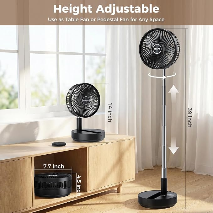 Belife X8 Plus Portable Oscillating Fan, 8'' 7200mAh Rechargeable Battery Powered Operated USB Fan with Remote, Cordless Quiet Standing Foldable Floor Table Fan for Camping Travel Cruise Bedroom