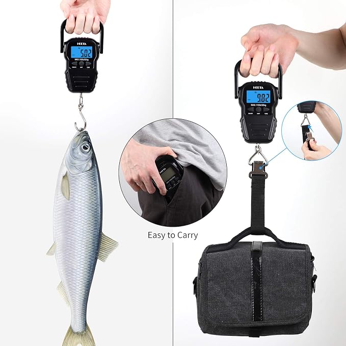 HEETA Fish Scale Up to 110lb/50kg, 2 AAA Batteries Included (Black) Bundled with Waterproof Dry Bags Backpack (Black 40L)