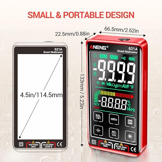 ANENG Digital Multimeter Tester Smart Touch TRMS Auto-Ranging 9999Counts Rechargeable anti-burning Ohm Amp VoltMeter With NCV,DC/AC Current,Voltage,Resistance Diodes,Continuity,Capacitance,Temperature