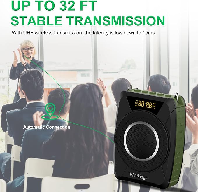 Bluetooth 5.0 Voice Amplifier with Wireless Mic Headset, Waterproof Personal Microphone Wireless Voice Amplifier, 20W Loudly Portable Megaphone PA System for Teachers, Safety Drills, Outdoors Indoors
