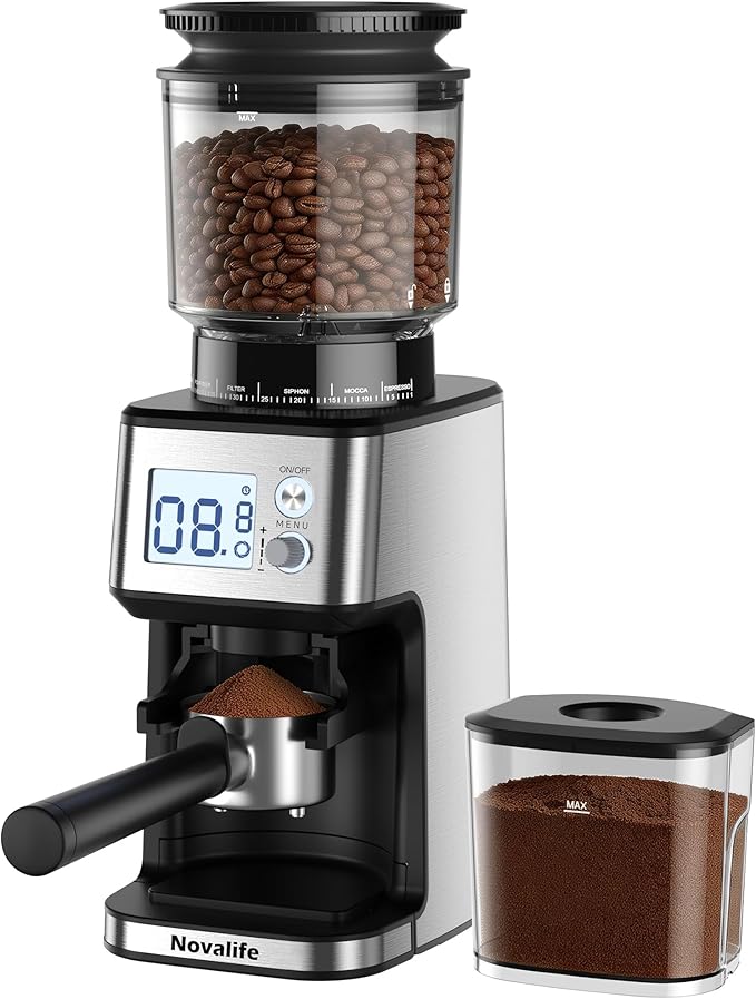 Conical Burr Coffee Grinder, 51 Precise Grind Settings Automatic Coffee Grinder, Smart Dual Control LED Display, 1-12 Cups, with Portafilter Holder, Anti-StaticStainless Steel, Memory Function