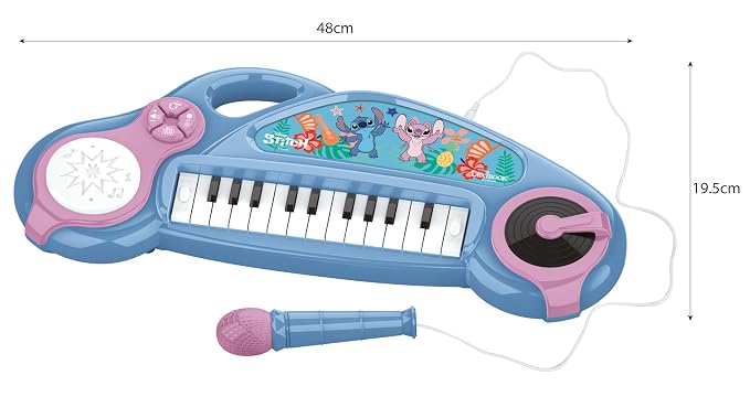 Lexibook, Disney Stitch, Electronic Piano for Kids with Light Effects, Blue Purple, K704D