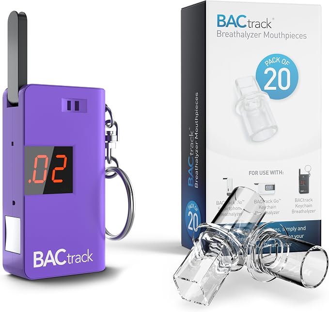 BACtrack Keychain Breathalyzer (Purple) and 20 Breathalyzer Mouthpieces Bundle