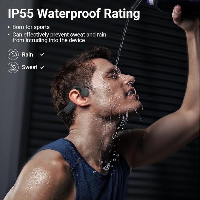Bone Conduction Open-Ear Headphones，Bluetooth 5.4，IPX5 Waterproof，8 Hrs Battery Life，Comfortable Sports Earphones for Running，Gym