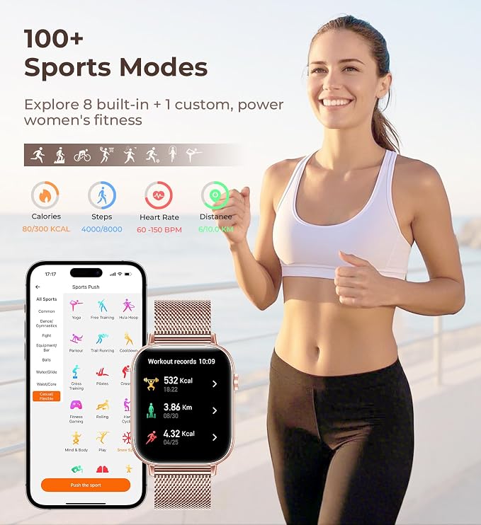 Iaret Smart Watch for Women, 1.83" HD Fitness Tracker with 4 Bands, Answer/Make Calls, Heart Rate/Sleep/SpO2/Step Tracking, 100+ Sport Modes, Android/iPhone Compatible Gift (Rose Gold)