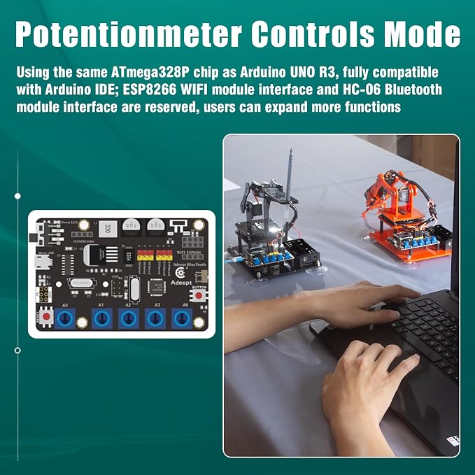 Adeept 5DOF Robotic Arm Kit Compatible with Arduino IDE, Programmable DIY Coding STEM Educational 5 Axis Build Robot Arm, Robot Starter Kit with OLED Display Processing Code and Tutorials - Black