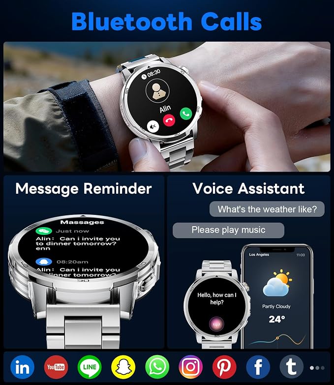Military Smart Watch for Men Answer/Make Call, 1.85'' HD Rugged Smartwatch with 1000mAh Battery/Flashlight/Heart Rate/110+ Sports Mode, IP68 Waterproof Fitness Tracker Watch for Android iPhone