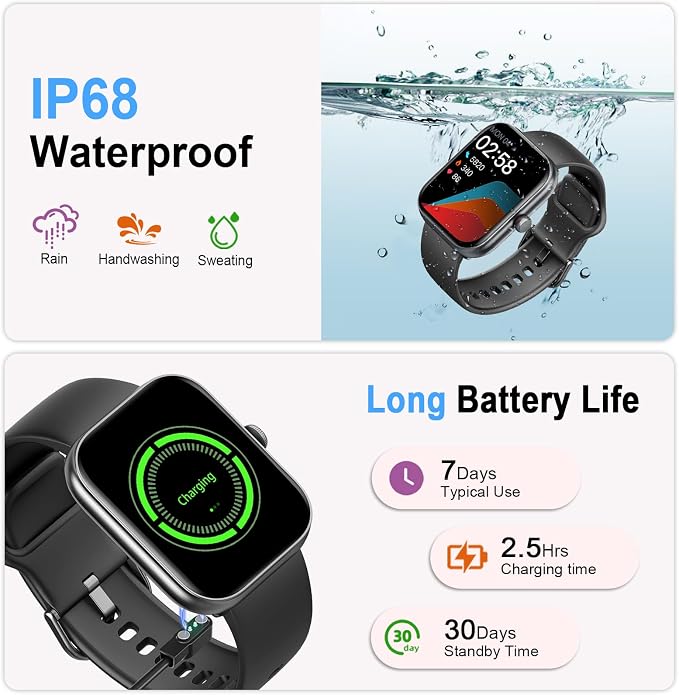 Smart Watch for Women Men, Alexa Built-in, Smartwatch for iPhone & Android Bluetooth Call, 1.91" HD Fitness Tracker with Heart Rate/SpO2/Sleep Monitor, IP68 Waterproof, Fitness Watch 100+ Sports Modes