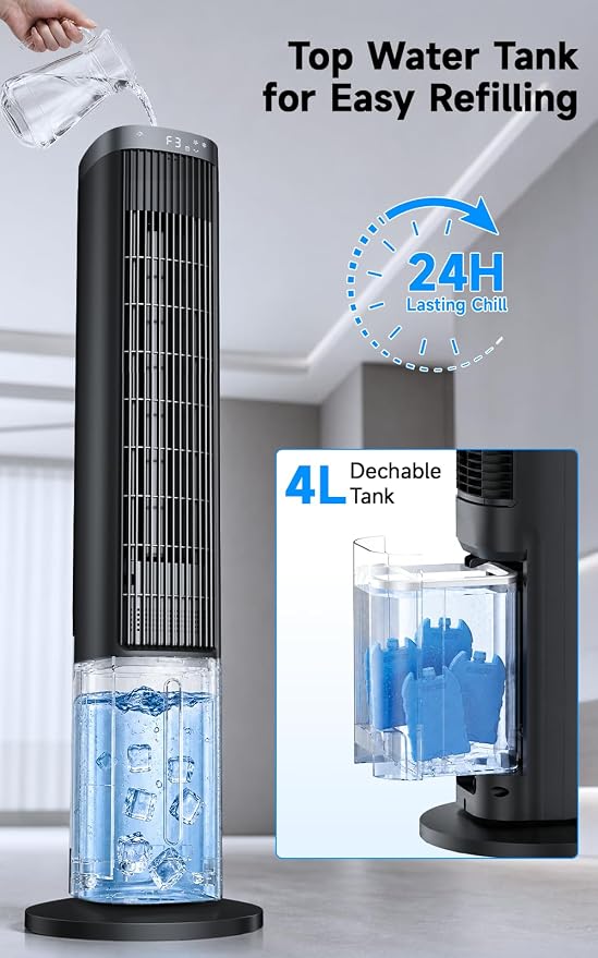 Windowless Portable Air Conditioner w/ 5 Mode&3 Speed, 12H Timer, 120° Oscillating Evaporative Air Cooler, LCD Touch Control & 28FT Remote, 4L Water Tank Swamp Cooler Air Conditioner for Room