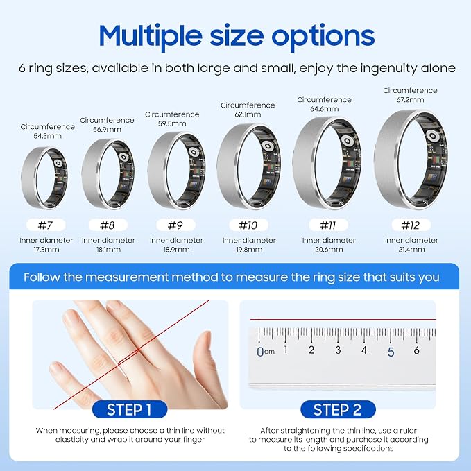 2026 Smart Ring Health Tracker for Men Women, Sleep Stress Exercise Health Monitoring, IP68 Waterproof, Long Battery Life, No Subscription, iOS Android Compatible (Black, 8)