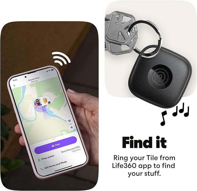 Life360 Tile - Bluetooth Tracker, Keys Finder and Item Locator for Keys, Bags and More. Phone Finder. Both iOS and Android Compatible. 2-Pack (Black)