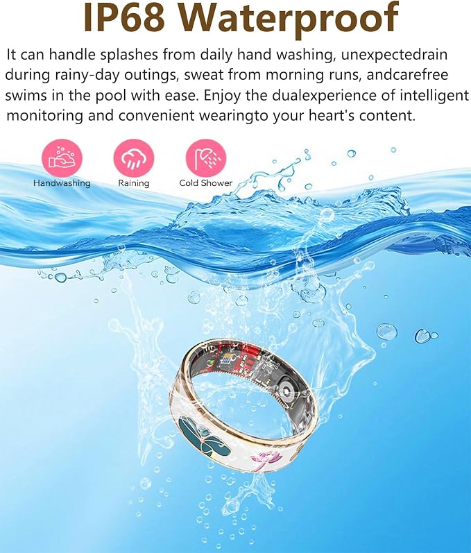Smart Ring for Women Fitness Tracker with Heart Rate Blood Oxygen Menstrual Cycle Sleep Monitoring Step Counting IP68 Waterproof for iOS and Android No Subscription Fee (10#)