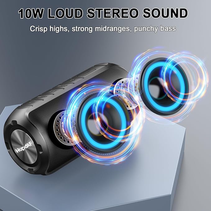Hupoaf Bluetooth Speaker with 6D Loud Sound, 2025 New Portable Wireless Speaker, IPX7 Waterproof, RGB Lights, BT5.3, 12H Playtime, for Home/Party/Outdoor/Beach, Stocking Stuffers, White Elephant Gifts