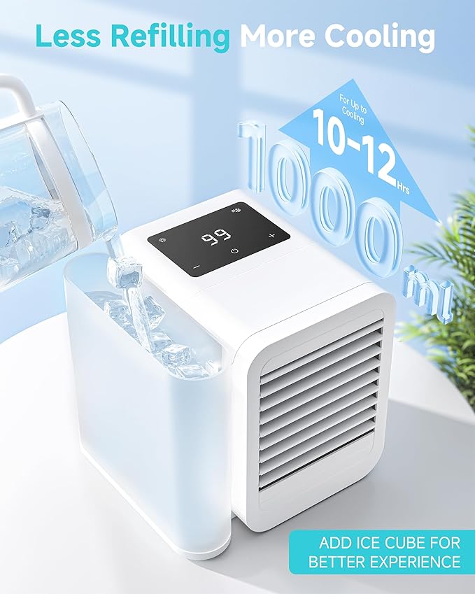Portable Air Conditioners Fan: Evaporative Mini Air Cooler with 7 Color Night light - USB Personal Air Cooler Desktop Ac Unit for Bedroom Room Office Home (Cream White)