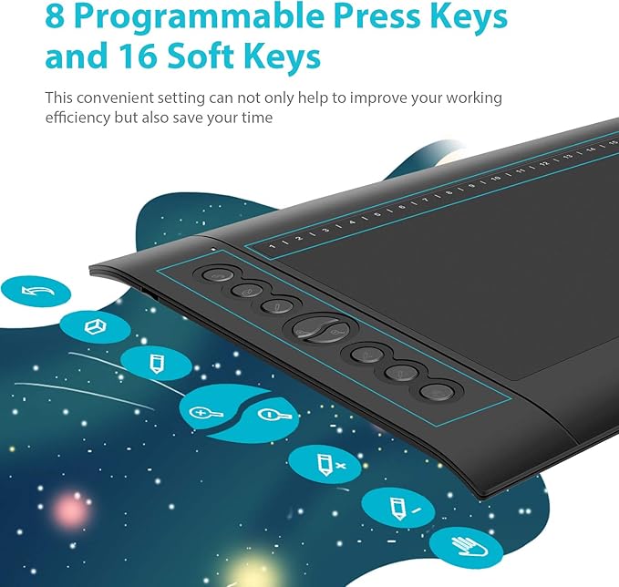 HUION H610 Pro V2 Graphic Drawing Tablet Android Supported Pen Tablet Tilt Function Battery-Free Stylus 8192 Pen Pressure with 8 Express Keys