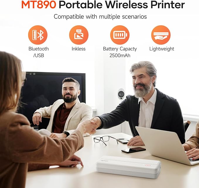 iDPRT MT890 Portable Wireless Printer with 5 Rolls Thermal Paper
