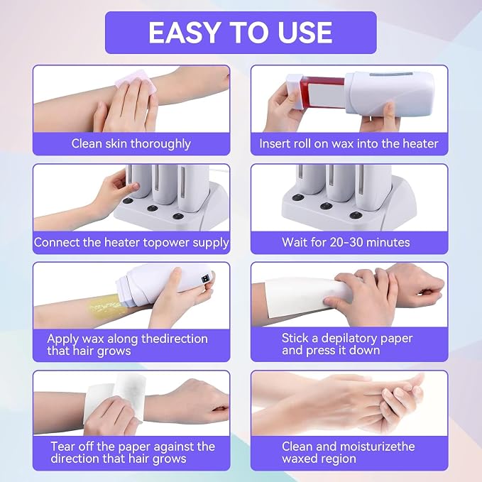 Wax Warmer for Hair Removal, Professional Abs Roll on Wax Heater Waxing Body Hair Removal Hot Wax Machine for Hand, Foot, Elbow, Arm, Leg, Armpit and Bikini Line Easily