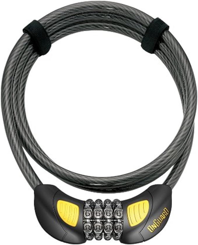 OnGuard Terrier GLO Combo 6' Cable Lock – 180 cm × 10 mm Twisted Steel Cable, LED-Illuminated 4-Digit Combination, Vinyl-Coated Security Cable | bike-shift-cables-and-housing