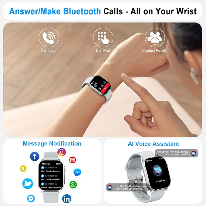 Smart Watch, 2.01" AMOLED Curved Touchscreen Fitness Watch for Men Women, IP68 Waterproof, 24/7 Heart Rate/Sleep Monitor, Fitness Tracker with Pedometer, 120+ Sports Modes, Watch for Android iOS Gray