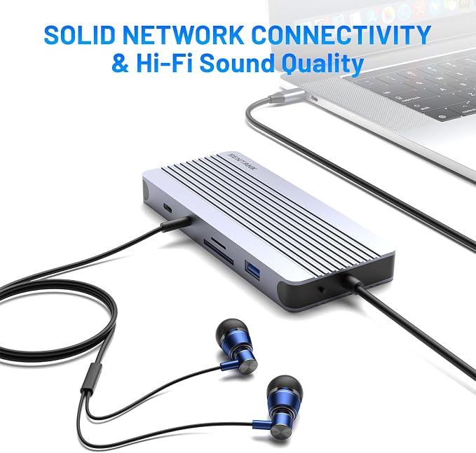 12-in-1 USB-C Hub with 10Gbps M.2 NVMe/SATA SSD Enclosure, Support 4K@60Hz HDMI,100W PD,SD/TF Card Reader,1Gbps RJ45,3 5Gbps USB 3.0,5Gbps USB-C DATA,48kHz Audio Compatible with MacBook Pro/Air/Lenovo