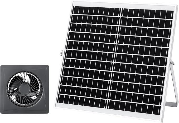 VEVOR Solar Powered Fan, 20W Solar Panel with Battery Storage, 220 CFM Airflow, Adjustable Panel Angle, 2030 RPM High-Speed, Fast Air Exchange for Greenhouse, Grow Tents, Chicken Coops, Shelters