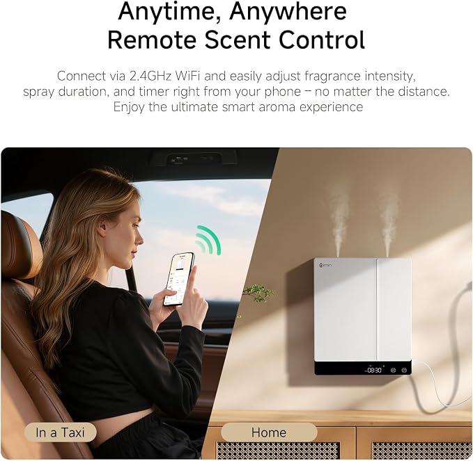 Smart Waterless Essential Oil Diffuser - Aromatherapy Scent Machine for Home & Office, Xiaomi Home APP, Remote Control, Dual Chambers/Nozzles, 2×230ml Oils, Hotel Collection, Wall/Desktop